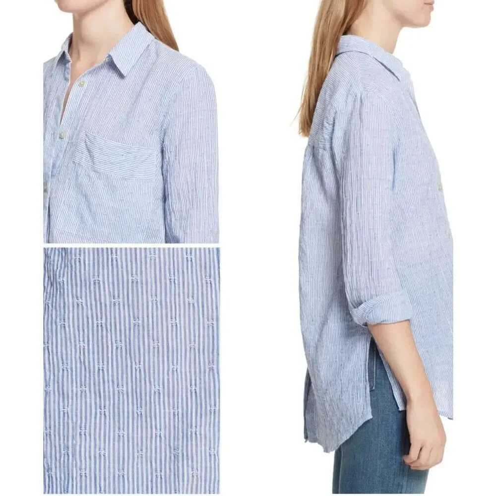 Free People No Limits Stripes Button Down Shirt In Blue